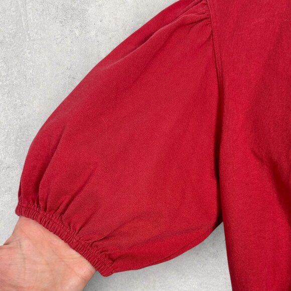Aritzia Red Puff Sleeve Tie Front Crop‎ Top Womens Size Medium Sunday Best 77868 - Picture 10 of 15